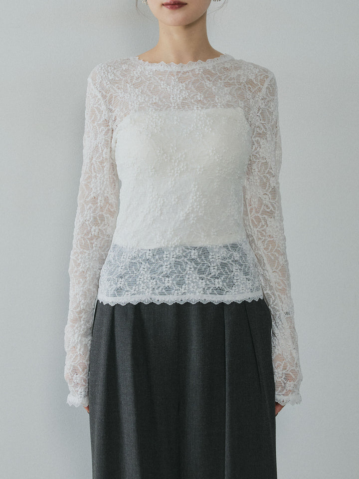 [予約]バックオープンレーストップス/white