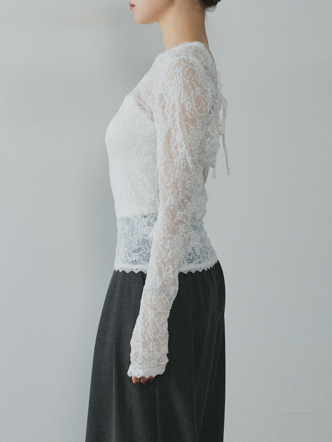 [予約]バックオープンレーストップス/white