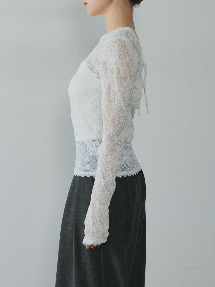 [予約]バックオープンレーストップス/white