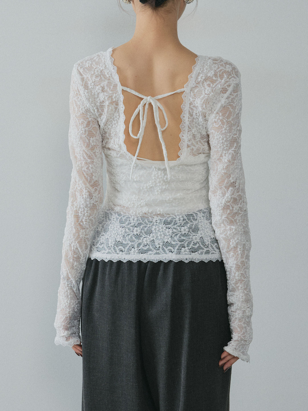 [予約]バックオープンレーストップス/white