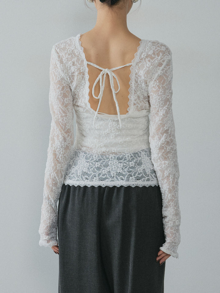 [予約]バックオープンレーストップス/white