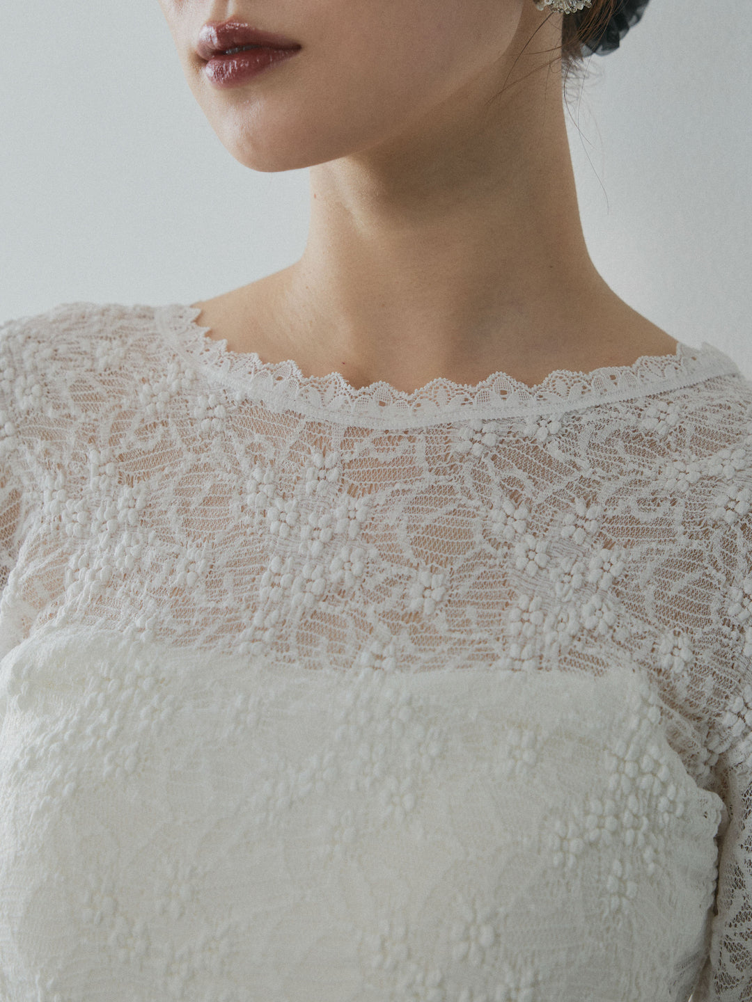 [予約]バックオープンレーストップス/white