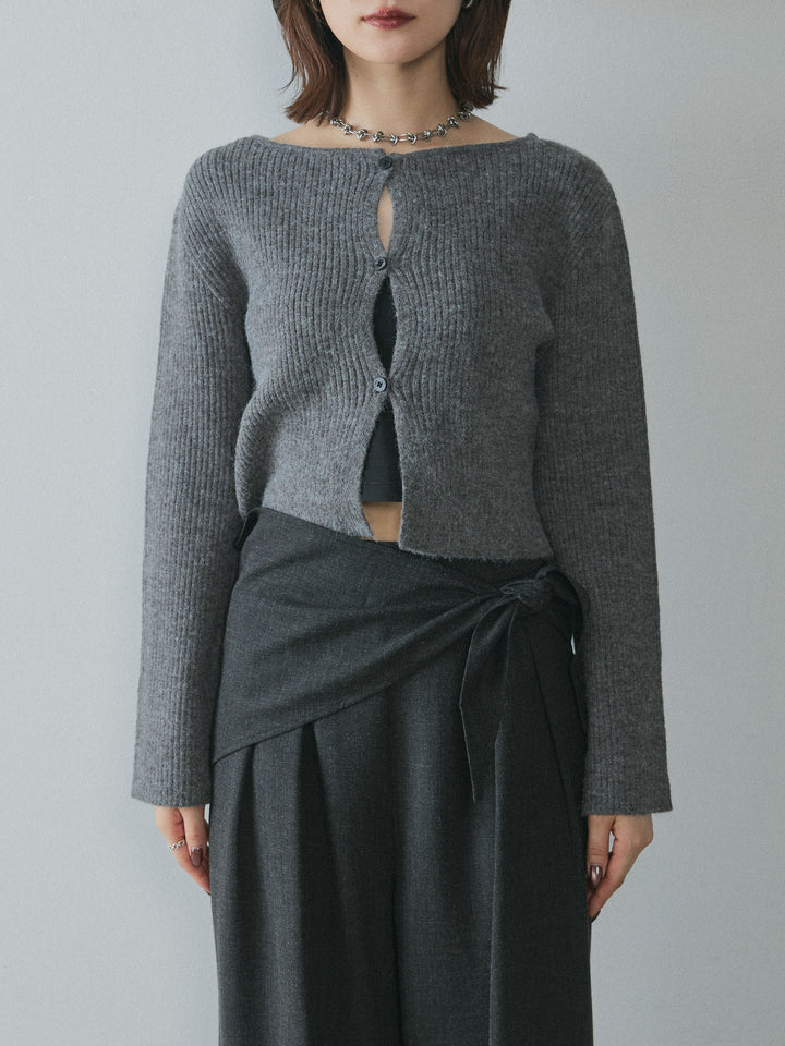 [予約]デザインショートニットカーディガン/charcoal