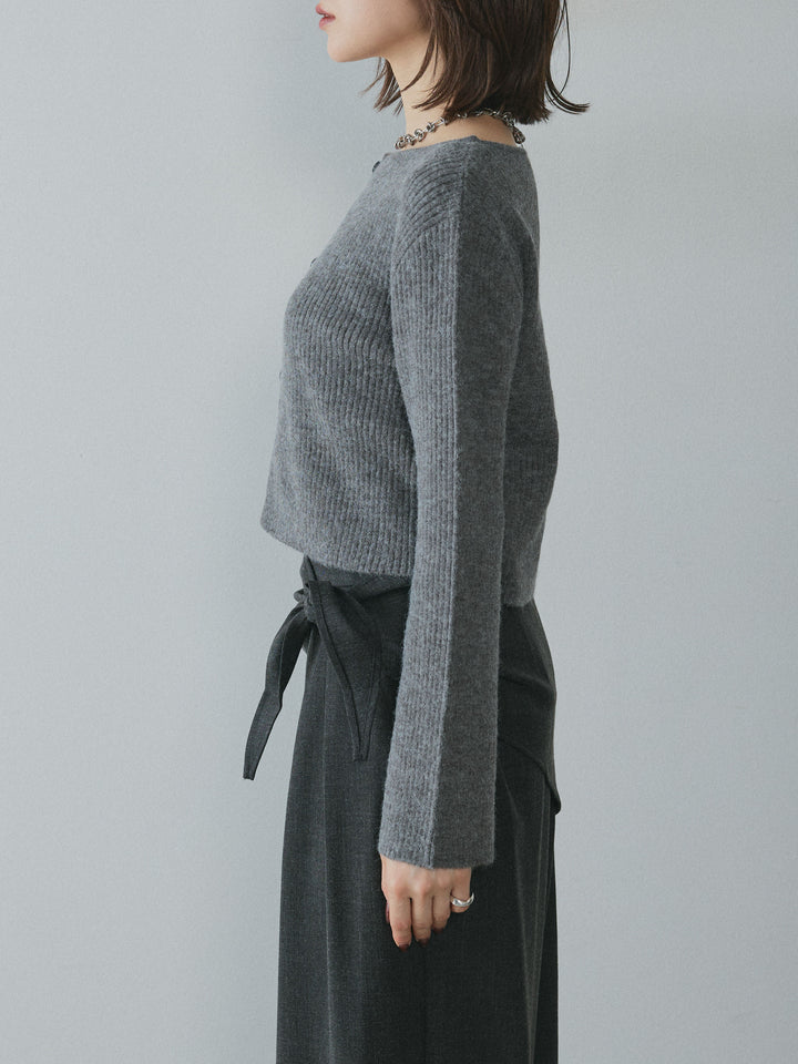 [予約]デザインショートニットカーディガン/charcoal