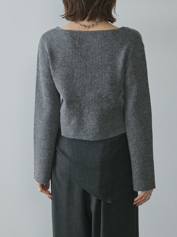 [予約]デザインショートニットカーディガン/charcoal