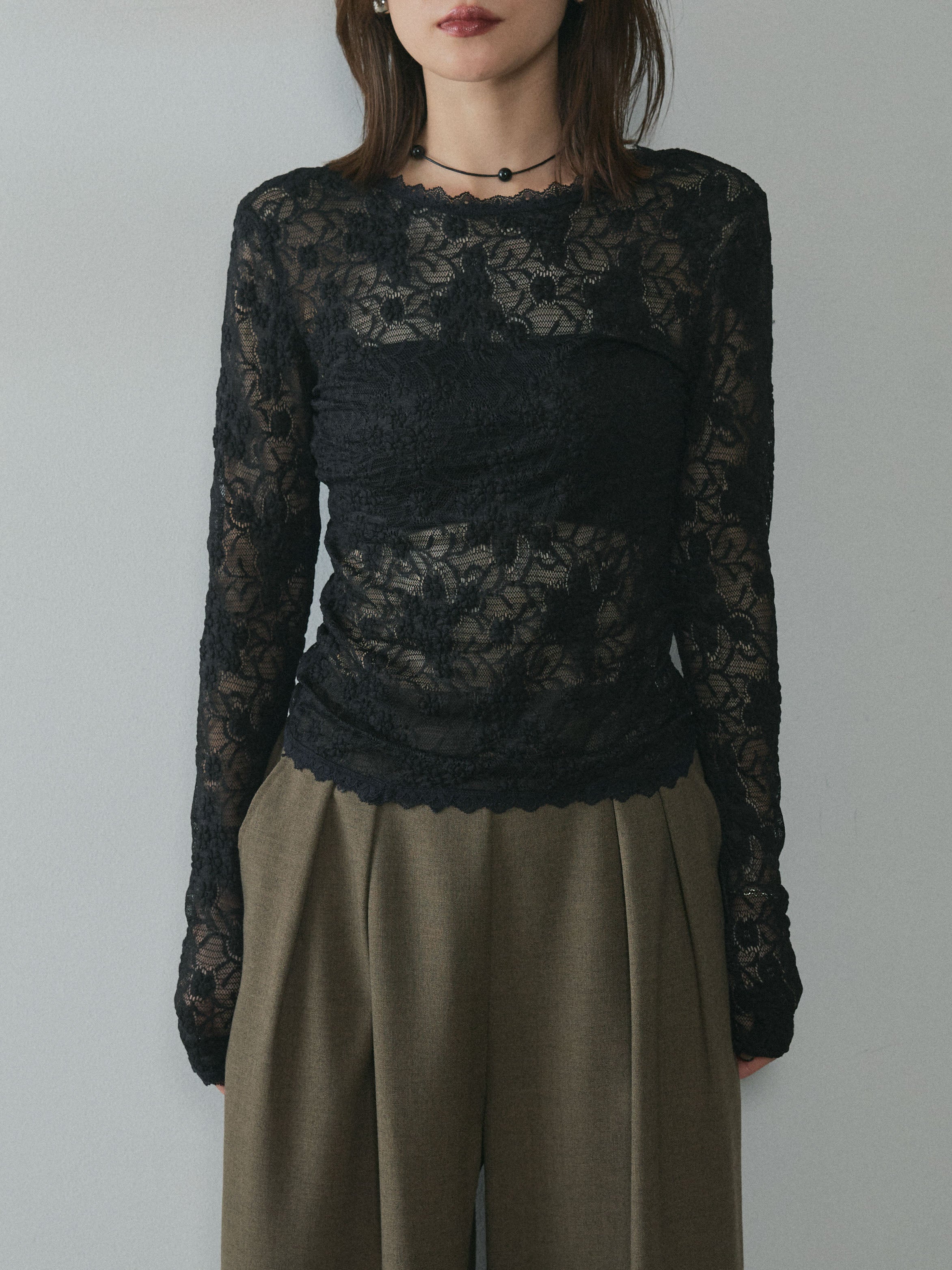 美品NORDERS at BALCONY レースブラック半袖トップス 極美品レーストップスボーダーズアットバルコニー