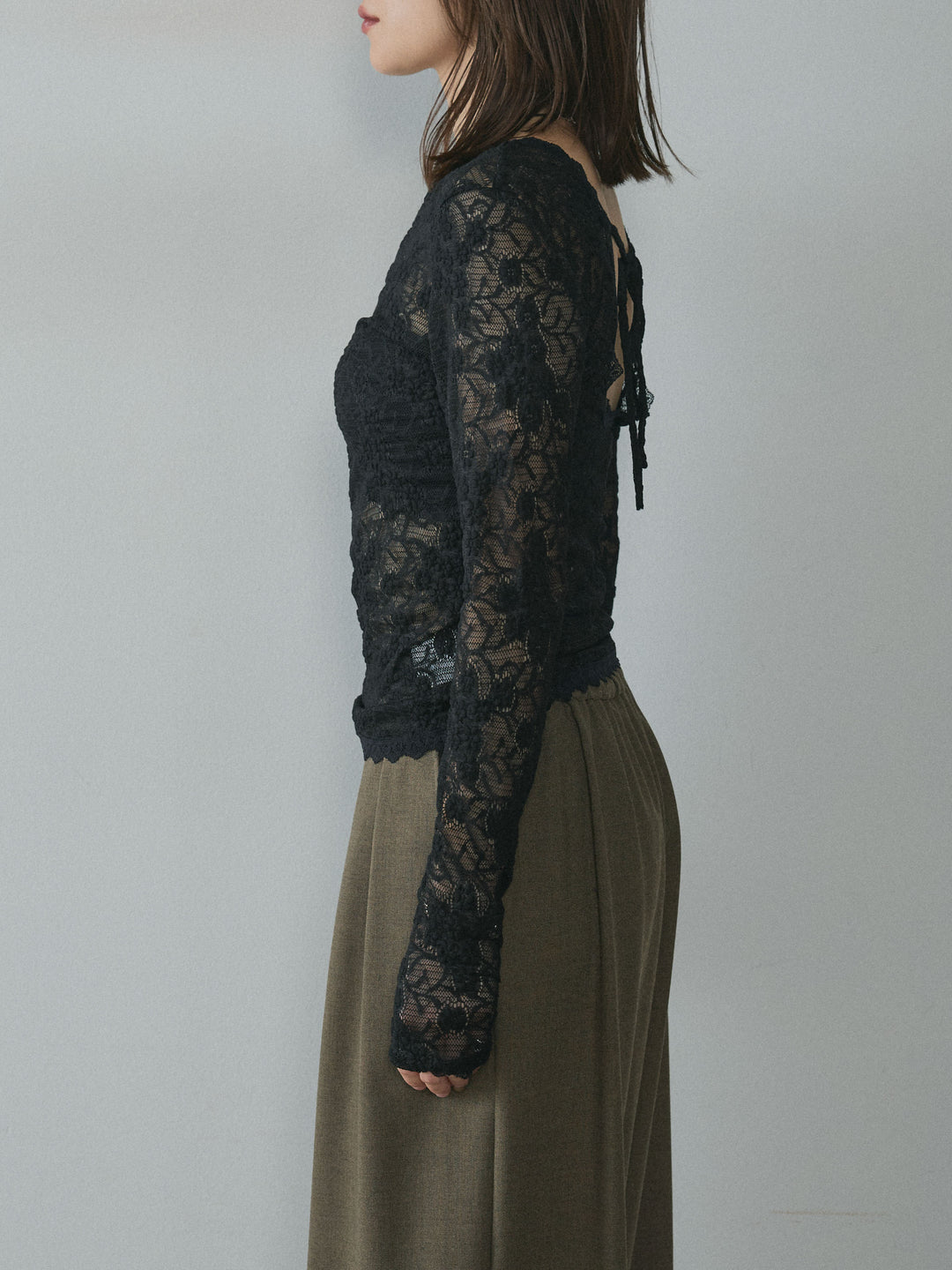 [予約]バックオープンレーストップス/black