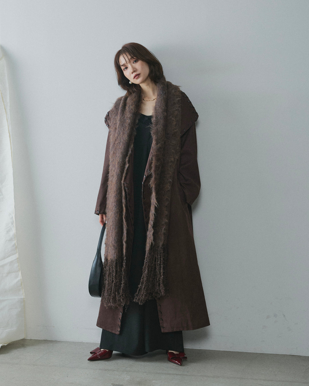 [予約]ブークレシャギーニットマフラー/brown