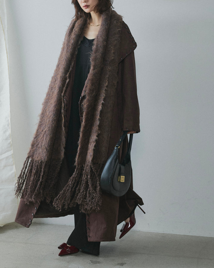 [予約]ブークレシャギーニットマフラー/brown