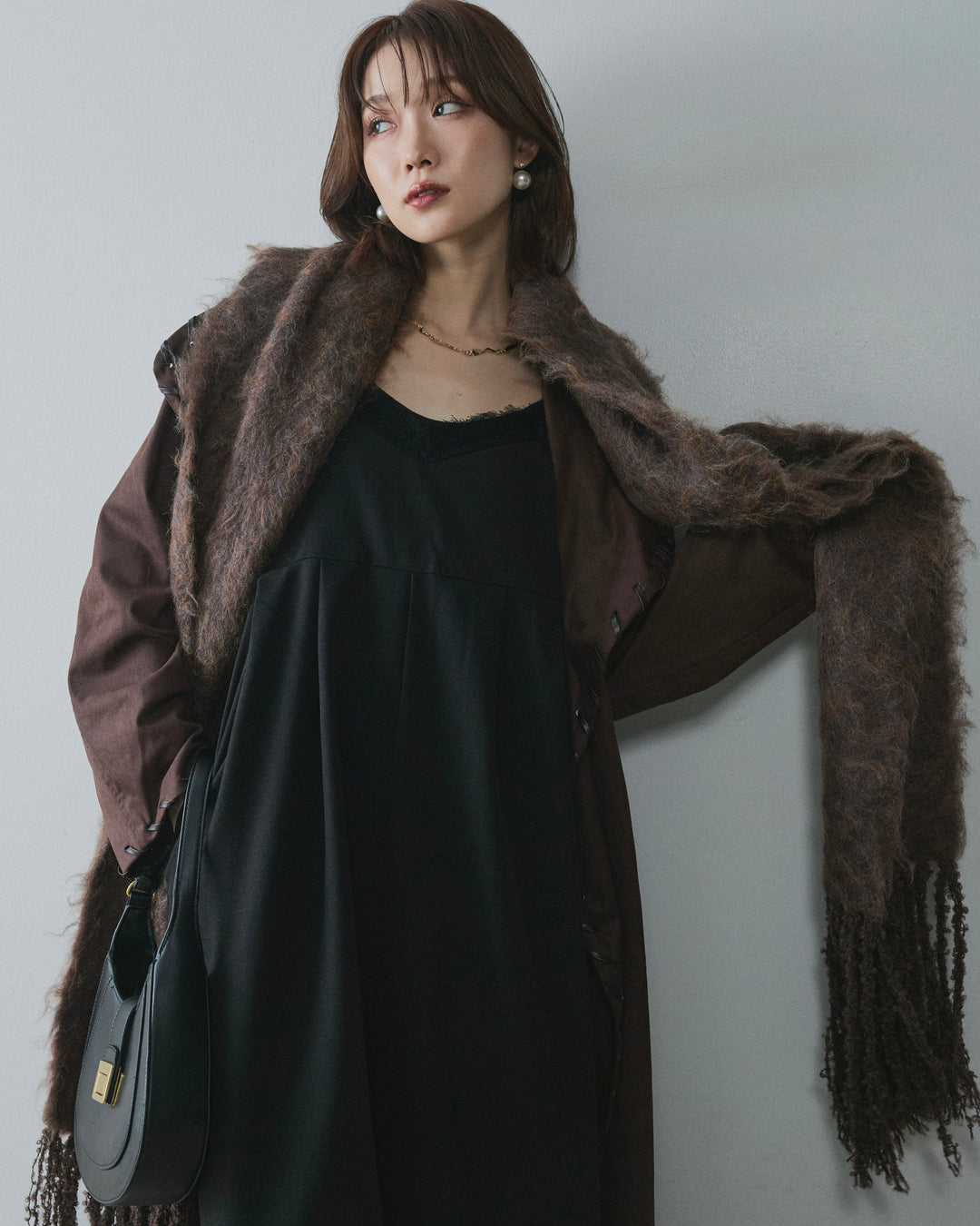 [予約]ブークレシャギーニットマフラー/brown