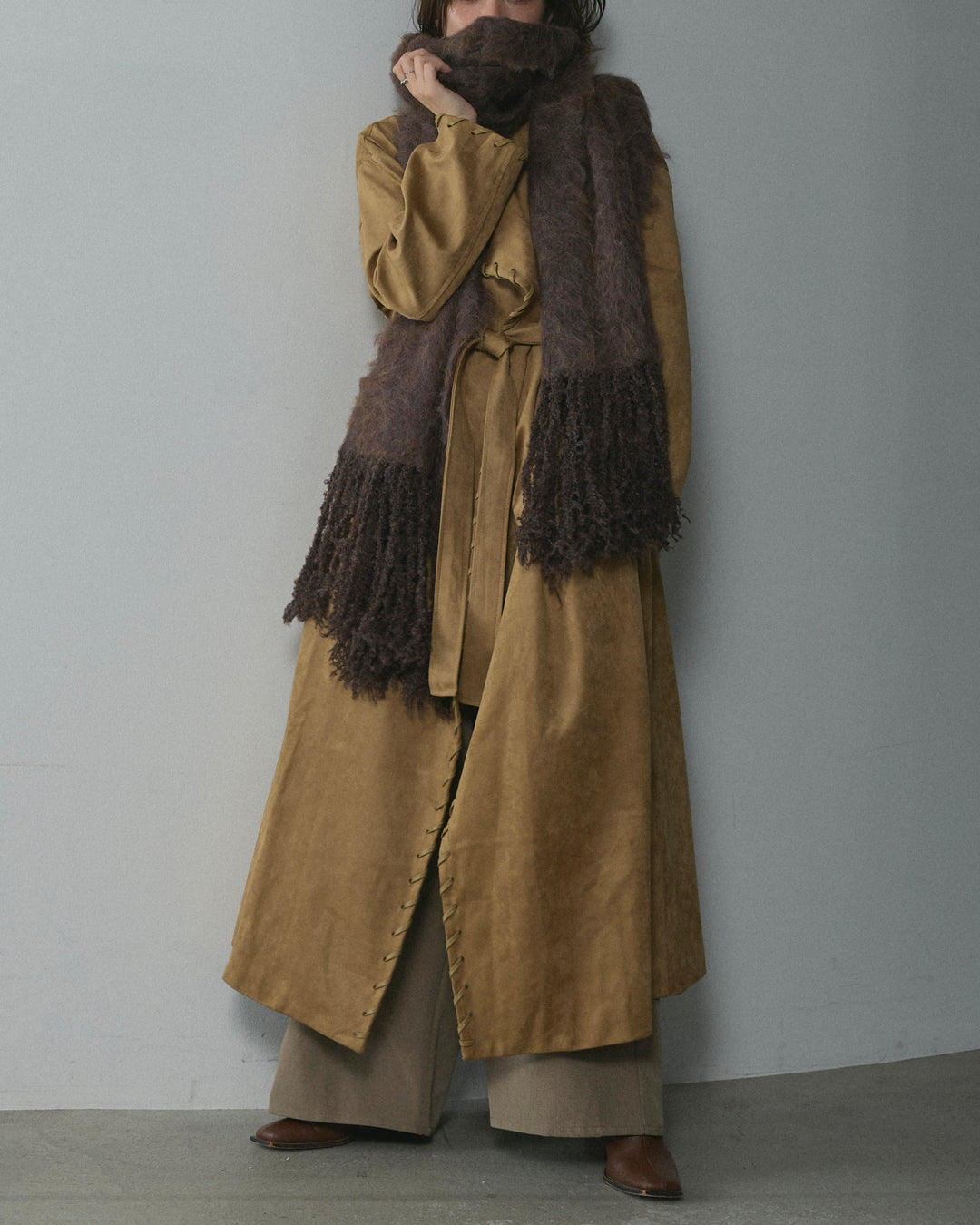 [予約]ブークレシャギーニットマフラー/brown