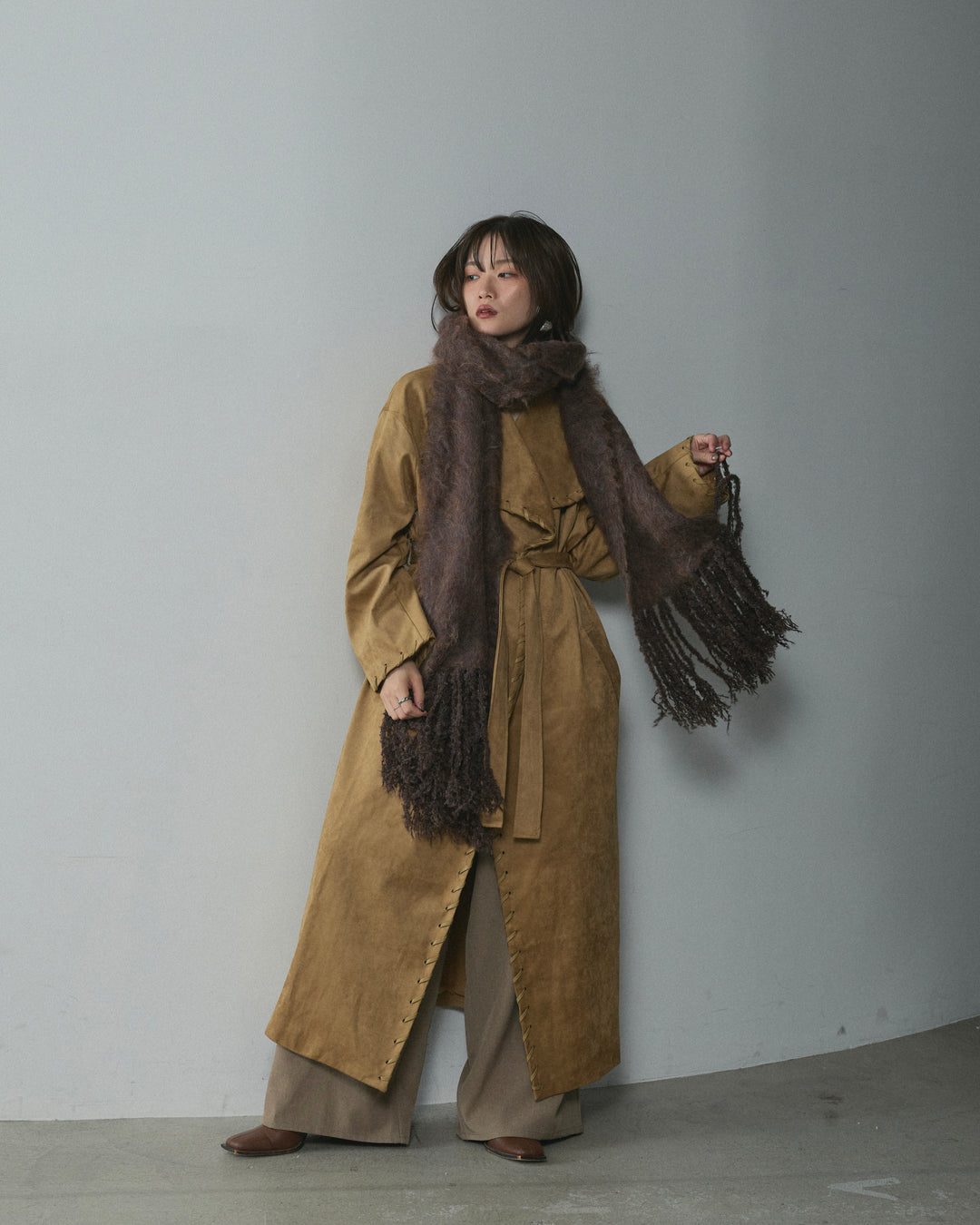 [予約]ブークレシャギーニットマフラー/brown