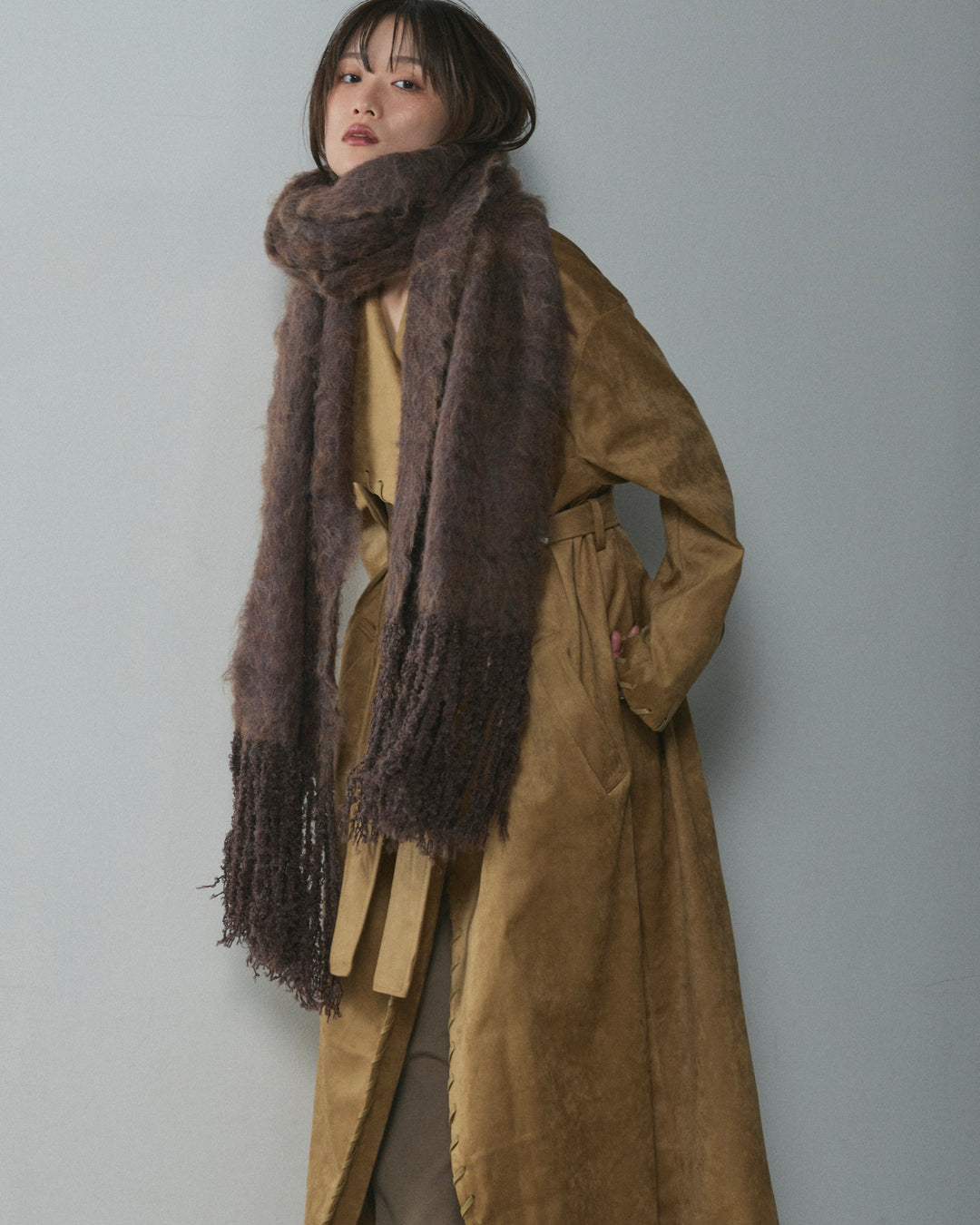 [予約]ブークレシャギーニットマフラー/brown