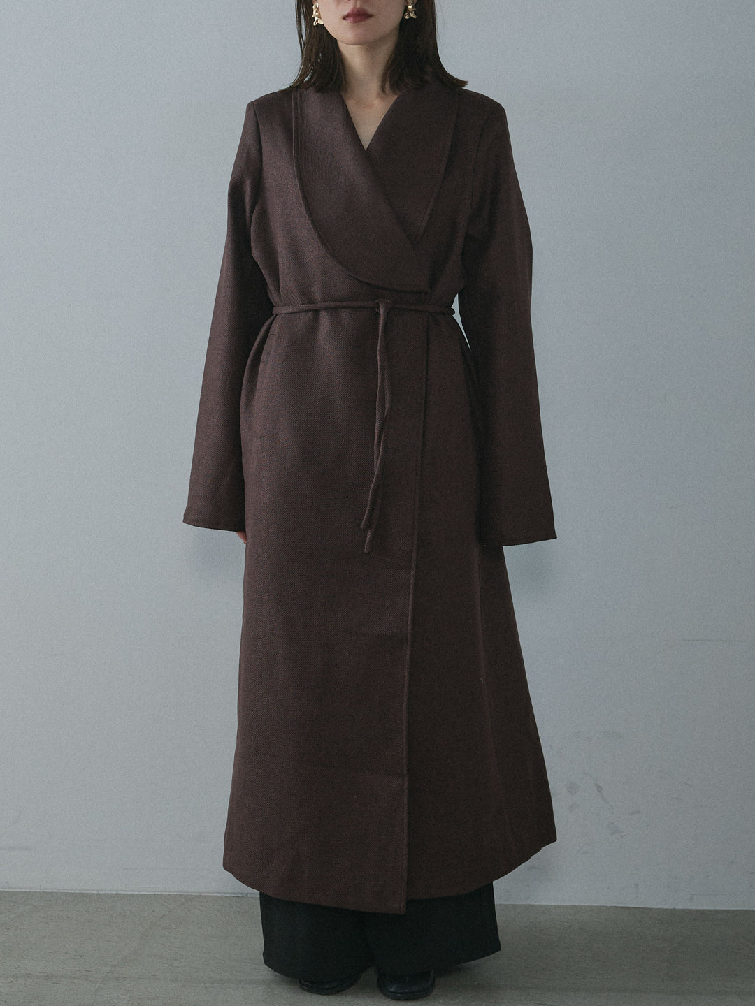 [予約]ツイードタッチロングコート/burgundy