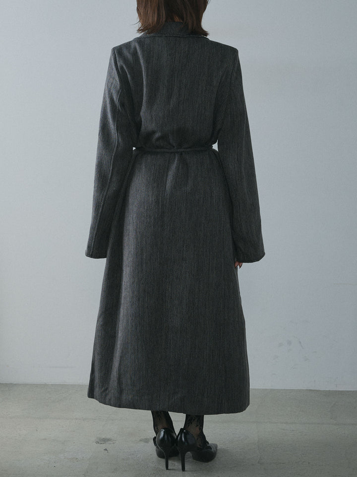 [予約]ツイードタッチロングコート/charcoal