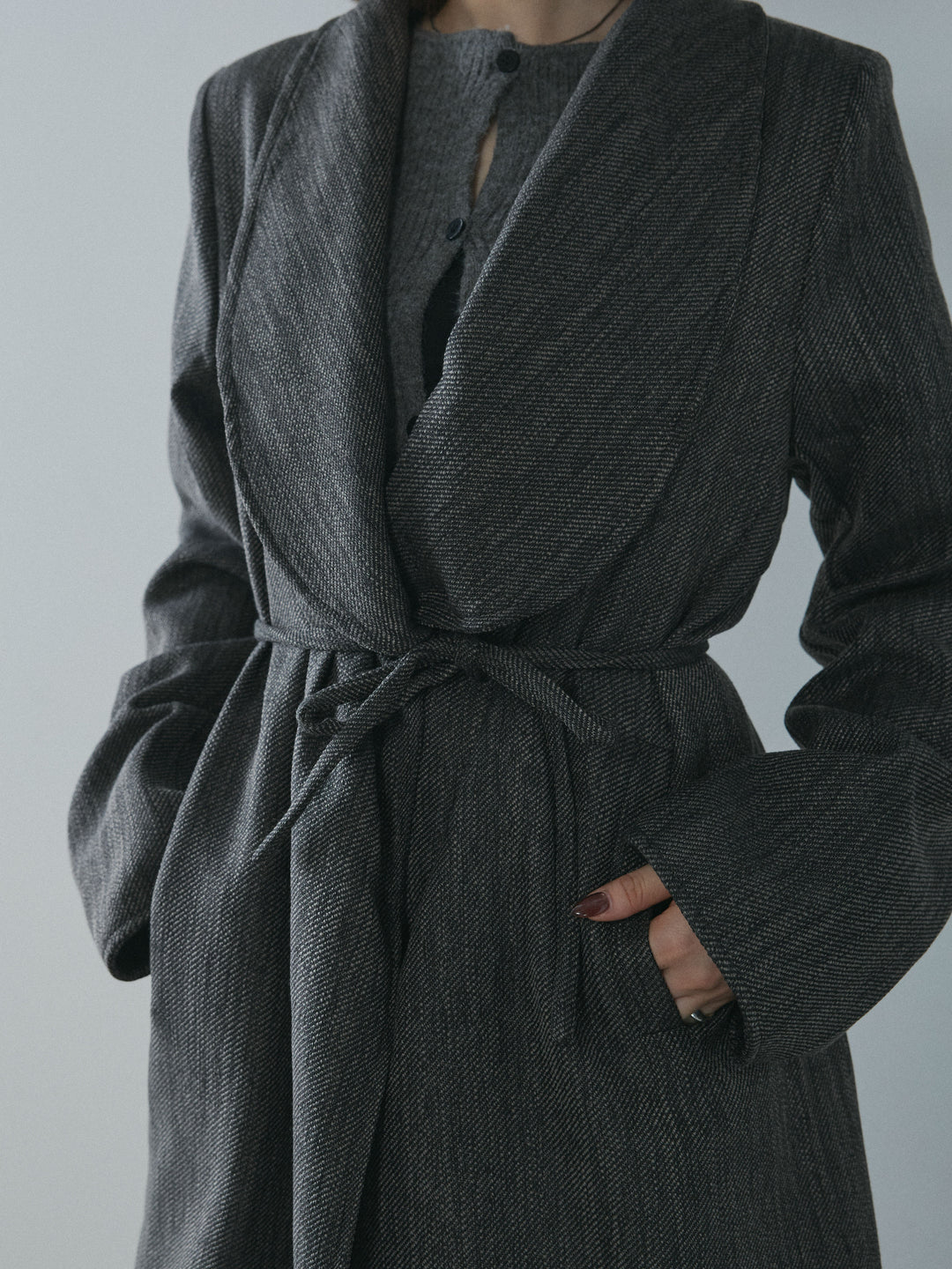 [予約]ツイードタッチロングコート/charcoal