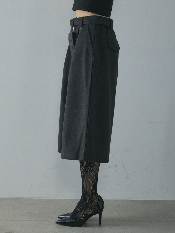 [予約]ベルト付ウールタッチミディアムパンツ/グレー