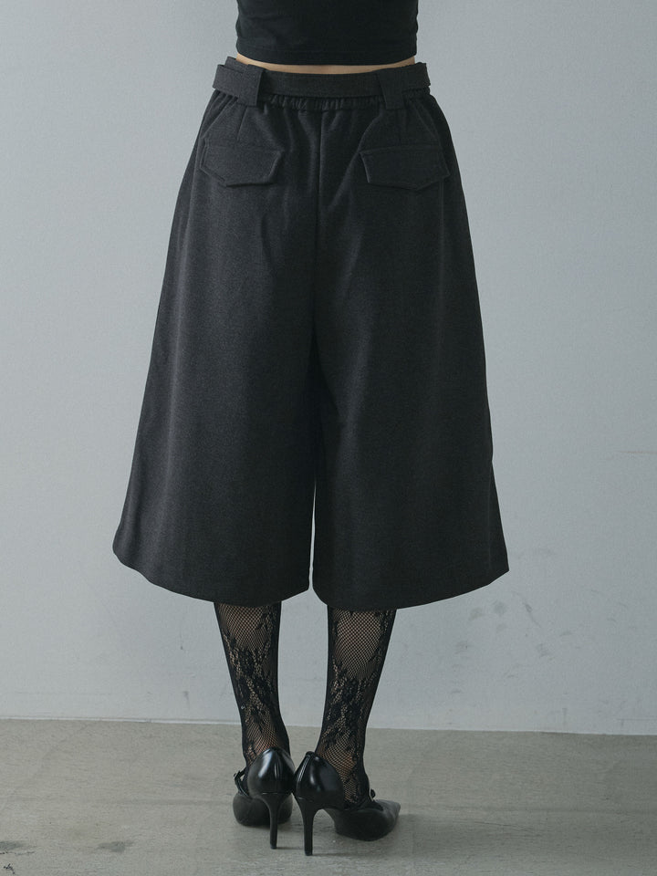 [予約]ベルト付ウールタッチミディアムパンツ/グレー