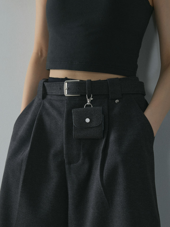 [予約]ベルト付ウールタッチミディアムパンツ/グレー