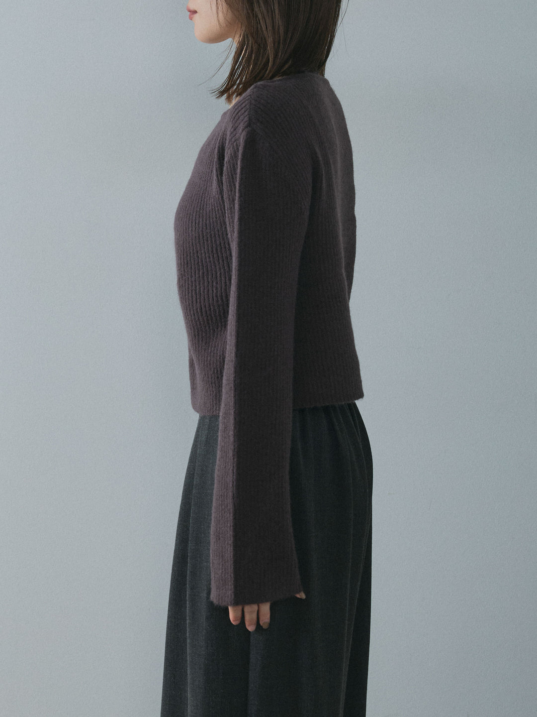 [予約]デザインショートニットカーディガン/brown