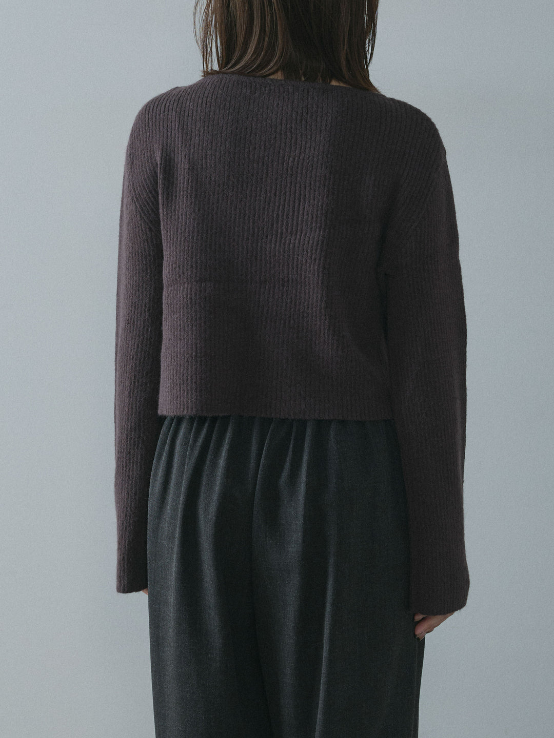 [予約]デザインショートニットカーディガン/brown