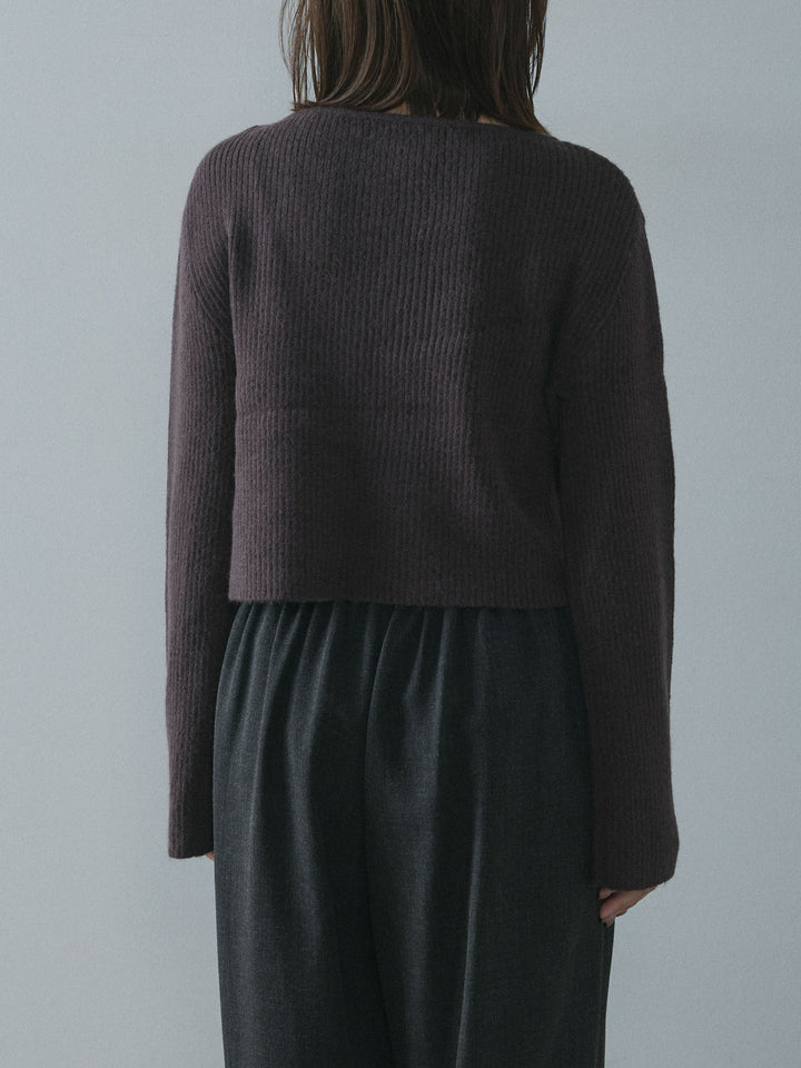 [予約]デザインショートニットカーディガン/brown