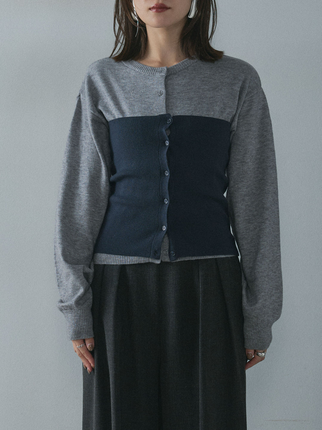 [予約]2WAYビスチェアンサンブルカーディガン/gray