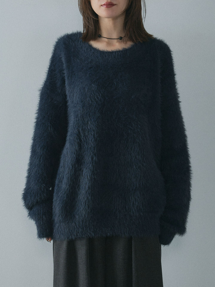 [予約]ショルダースリットシャギーニットプルオーバー/navy