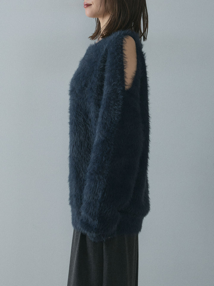 [予約]ショルダースリットシャギーニットプルオーバー/navy