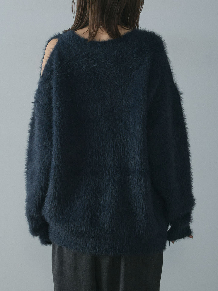 [予約]ショルダースリットシャギーニットプルオーバー/navy