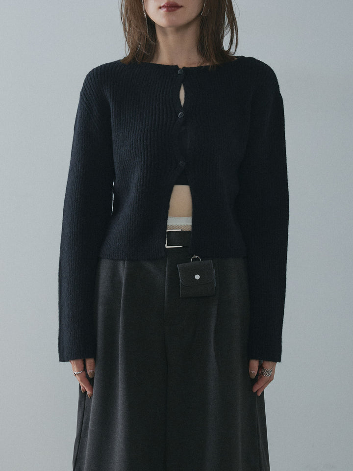 [予約]デザインショートニットカーディガン/black