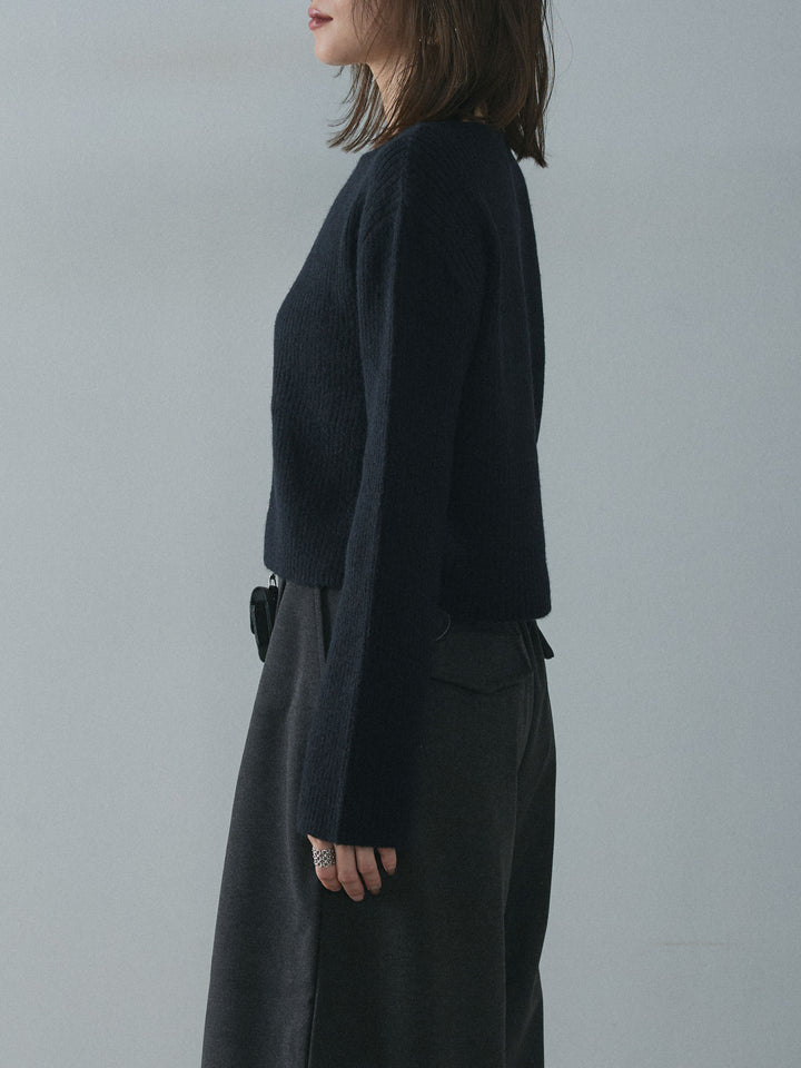 [予約]デザインショートニットカーディガン/black