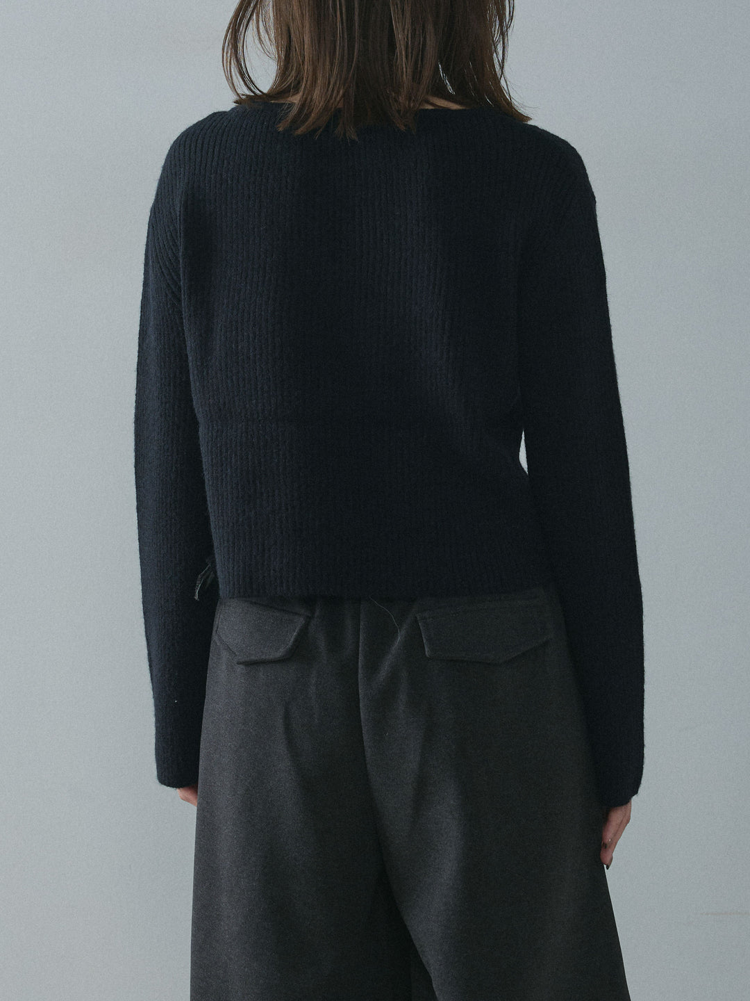 [予約]デザインショートニットカーディガン/black