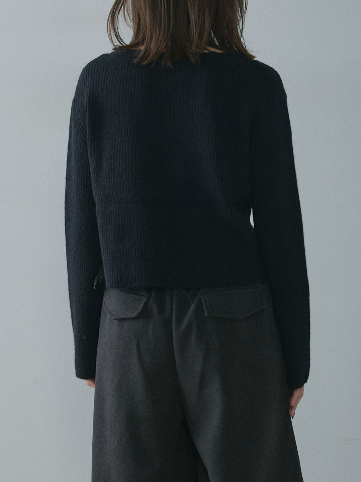 [予約]デザインショートニットカーディガン/black