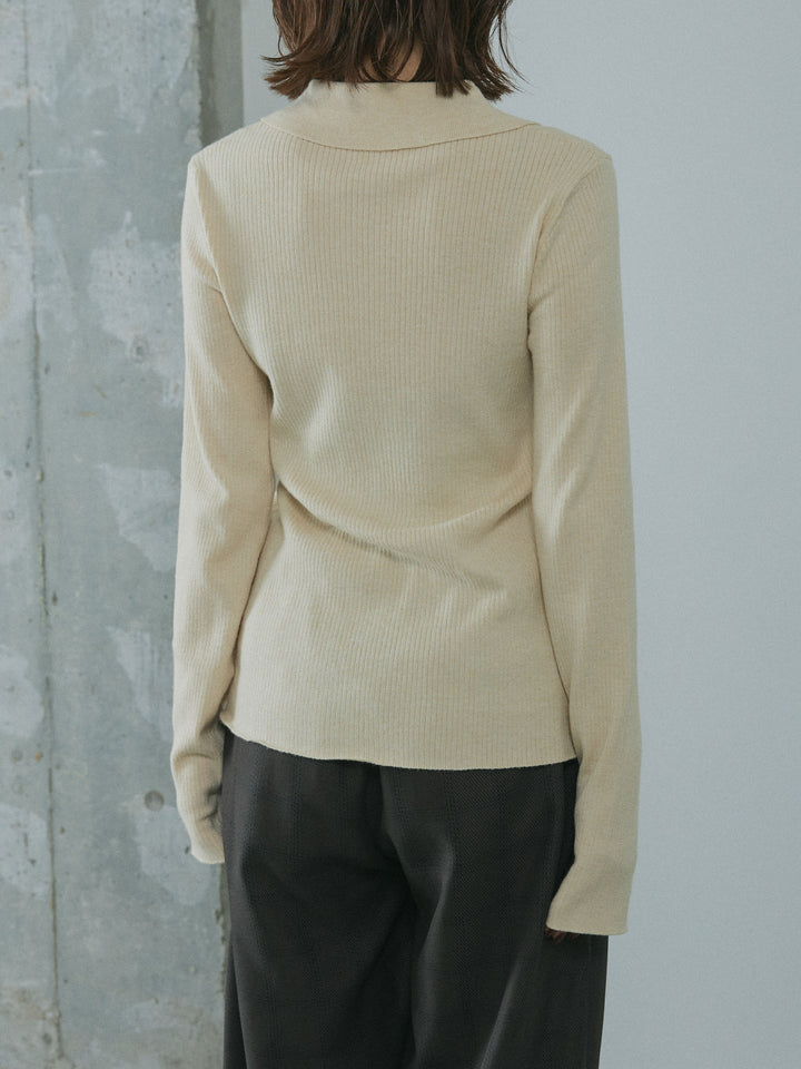 [予約]リブ配色ラインポロニットカーディガン/ivory