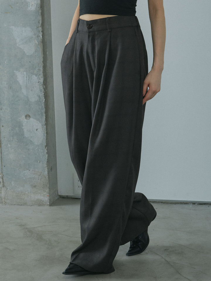 [予約]杢チェックタックパンツ/charcoal