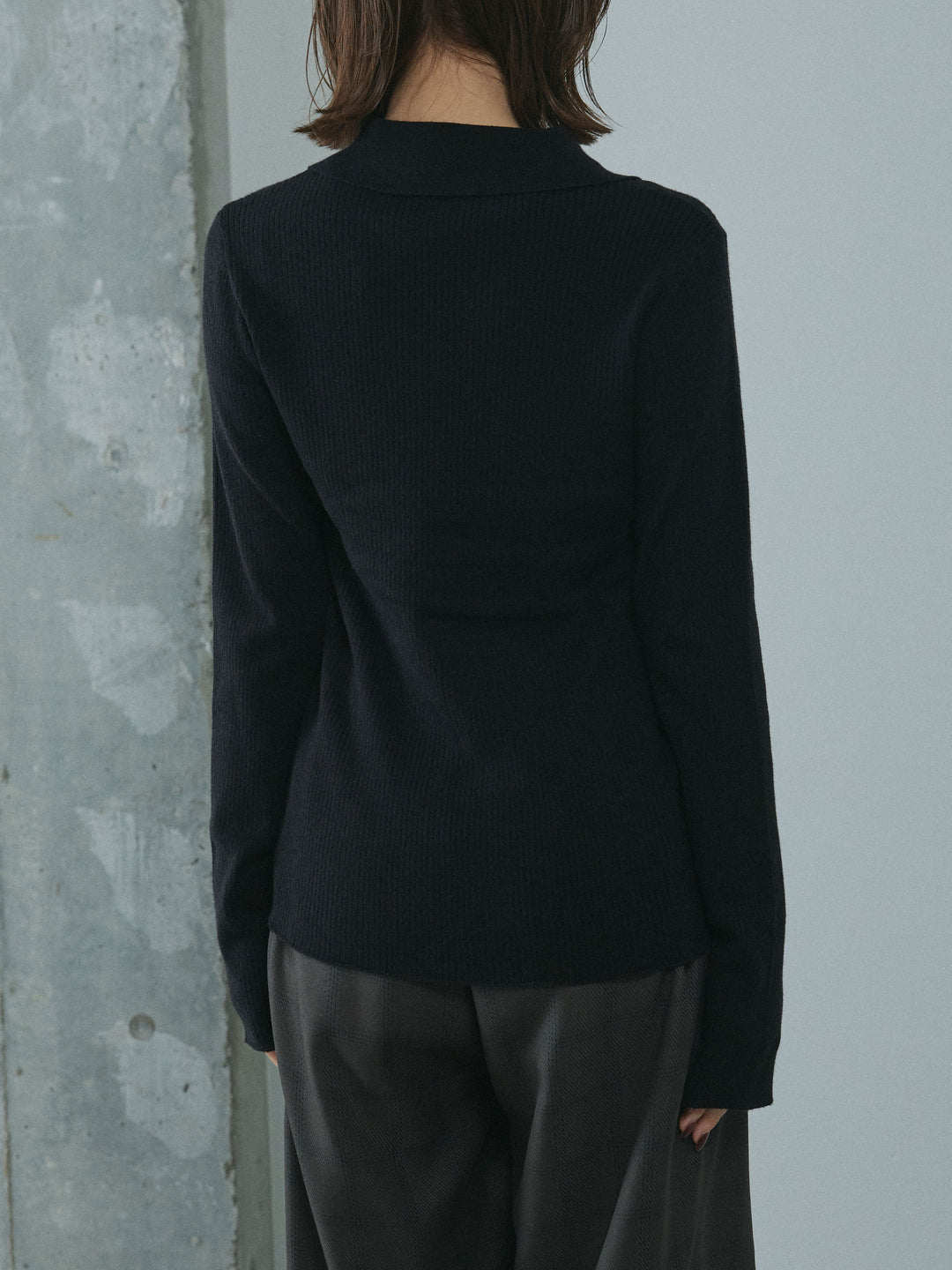 [予約]リブ配色ラインポロニットカーディガン/black