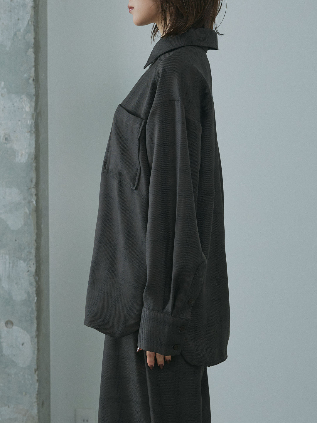 [予約]杢チェックZIPシャツジャケット/charcoal