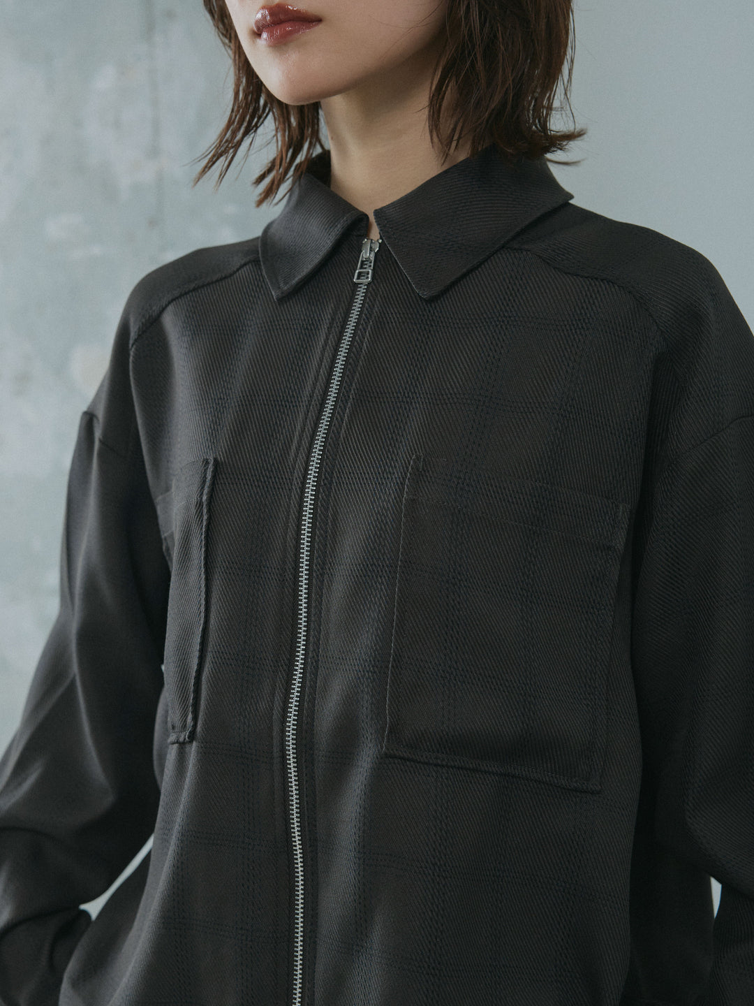 [予約]杢チェックZIPシャツジャケット/charcoal