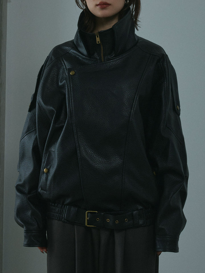[予約]スタンドカラーレザーブルゾン/black