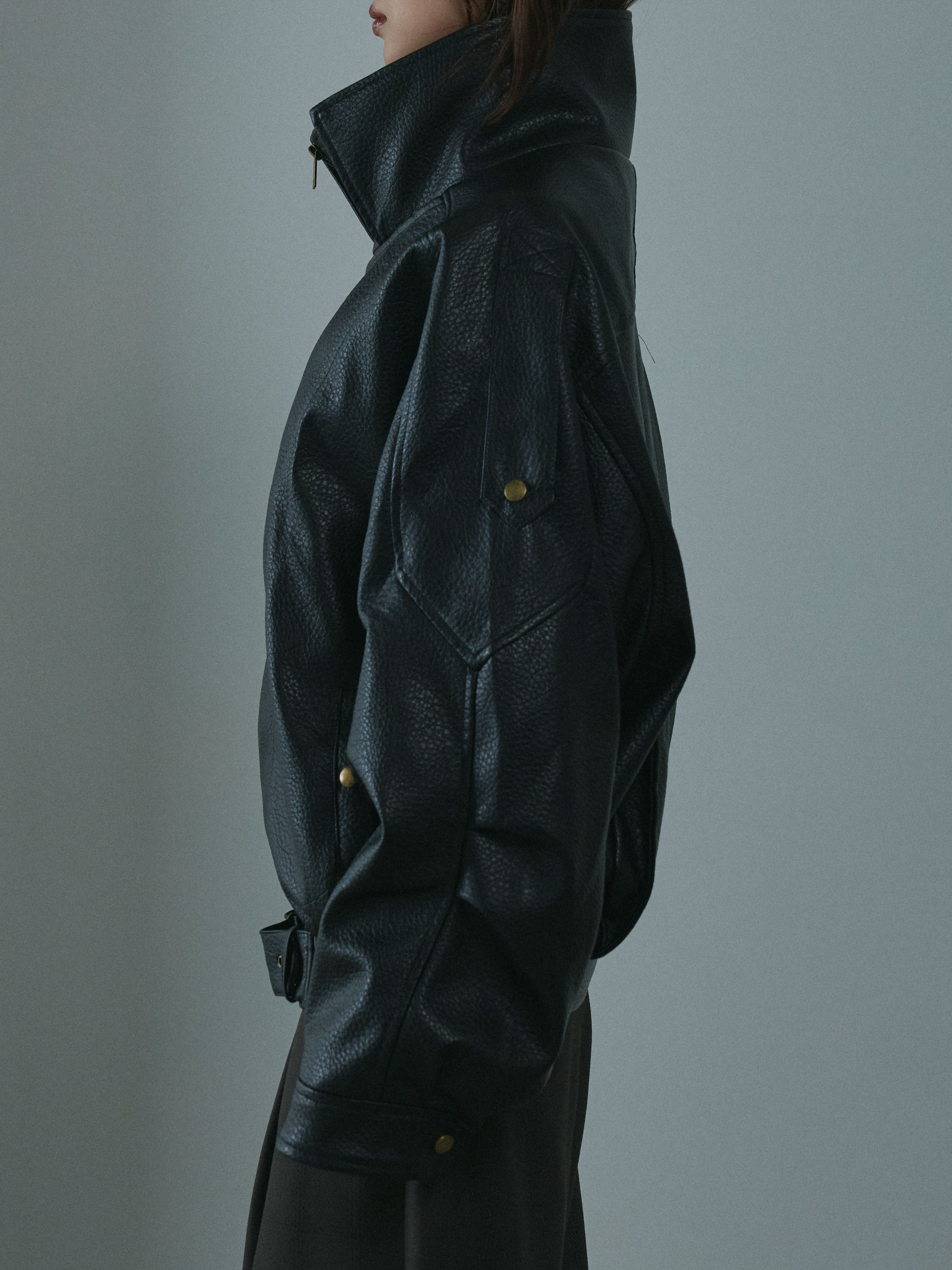 予約]スタンドカラーレザーブルゾン/black – Lumier