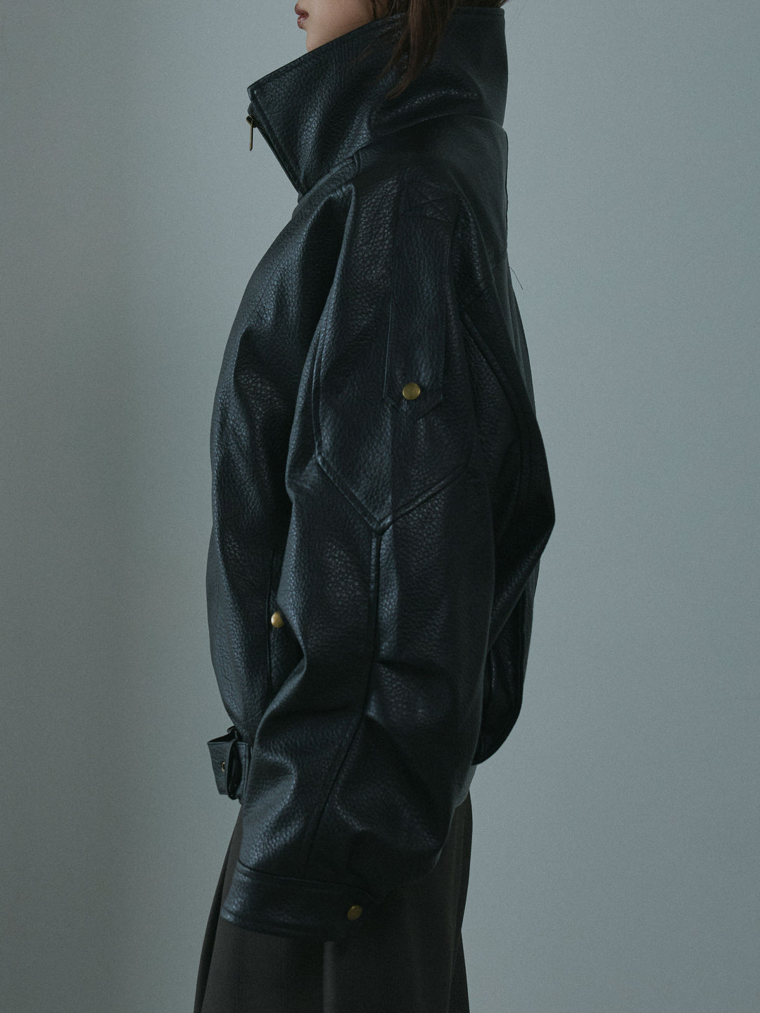 [予約]スタンドカラーレザーブルゾン/black