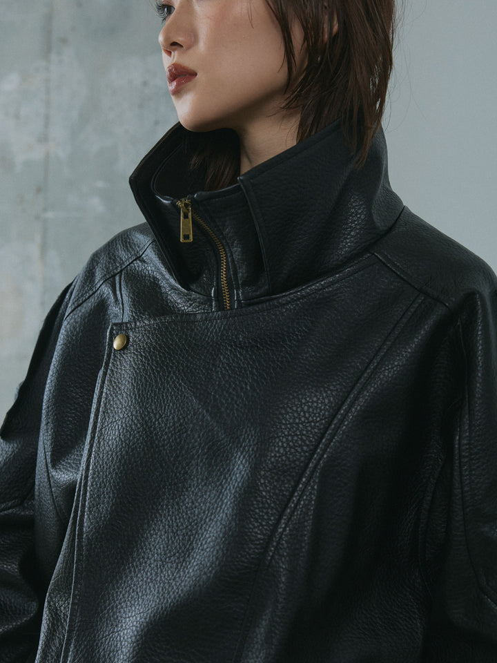 [予約]スタンドカラーレザーブルゾン/black