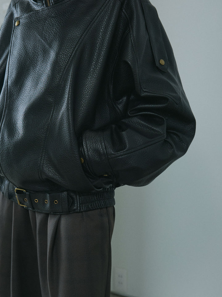 [予約]スタンドカラーレザーブルゾン/black