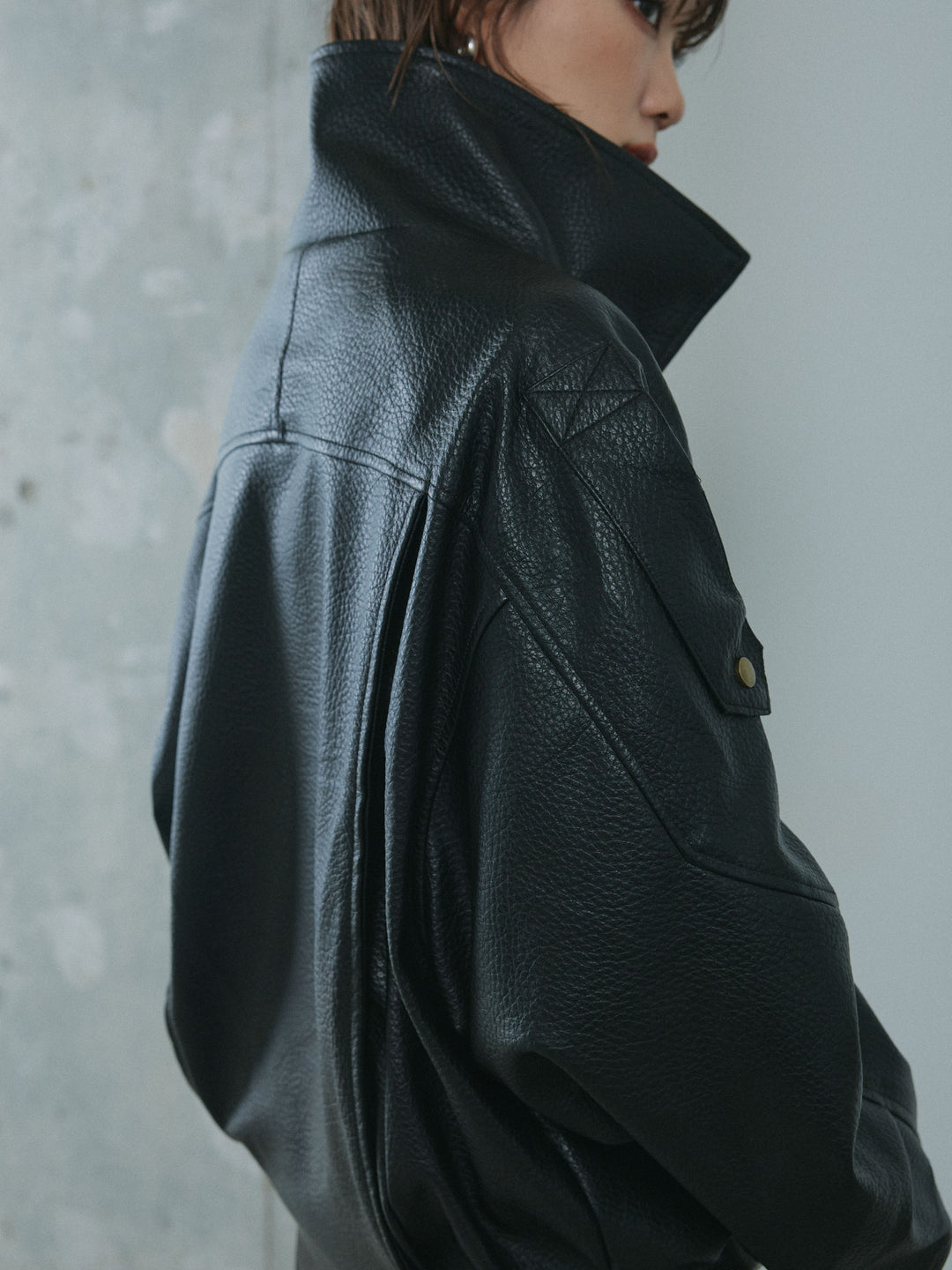 [予約]スタンドカラーレザーブルゾン/black