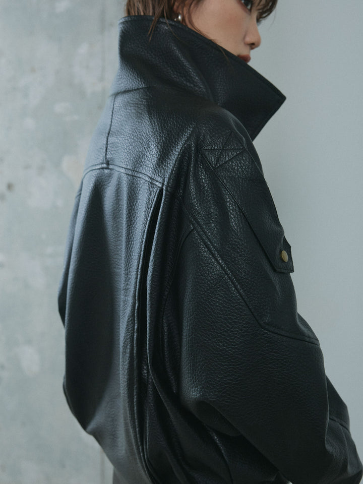 [予約]スタンドカラーレザーブルゾン/black