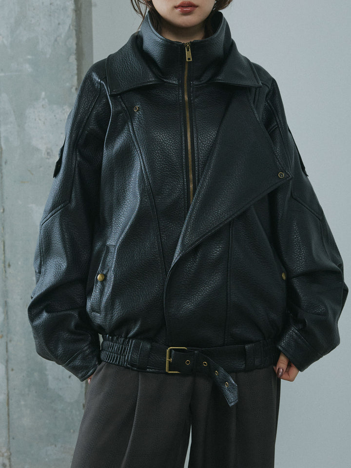 [予約]スタンドカラーレザーブルゾン/black