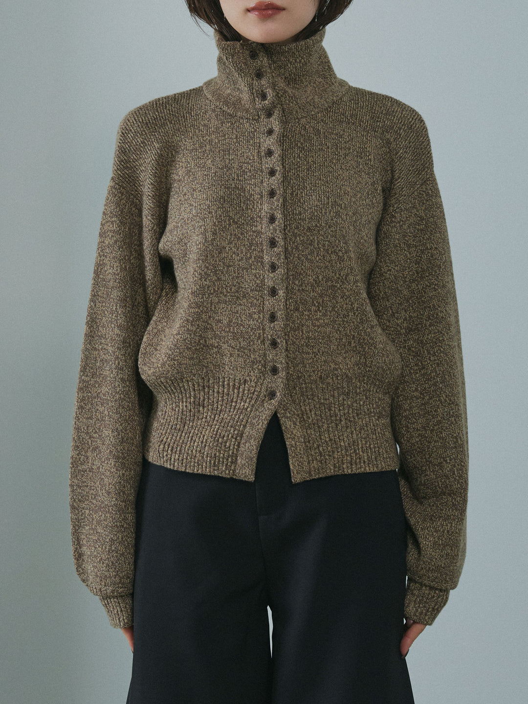 [予約]ミックスハイネックカーディガン/brown