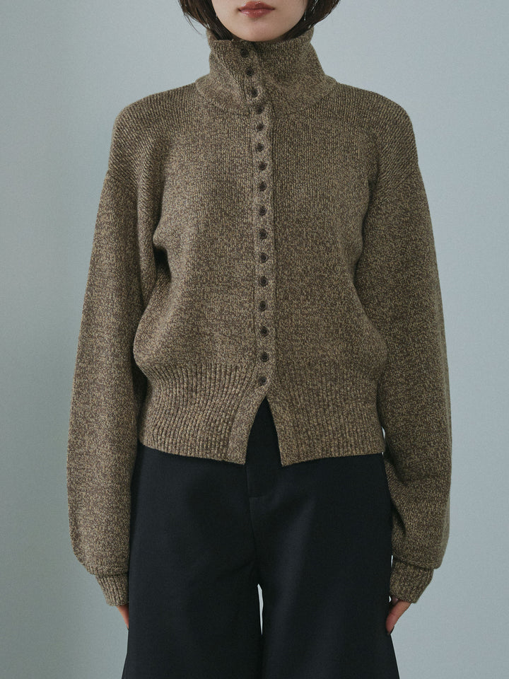 [予約]ミックスハイネックカーディガン/brown