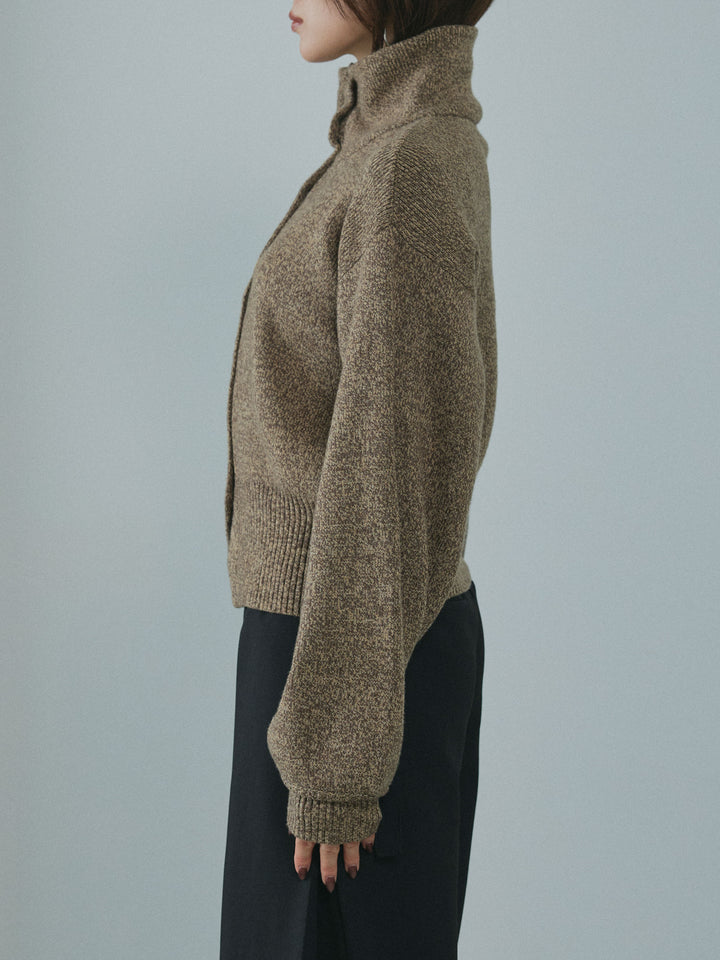 [予約]ミックスハイネックカーディガン/brown